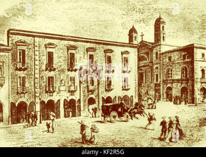 Vincenzo Bellini 's house a Catania dove è nato. Compositore italiano, 3 novembre 1801 - 23 settembre 1835. Disegno di Buonamore. Foto Stock