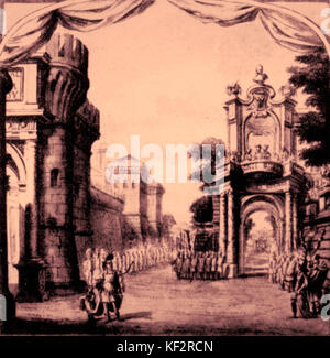 Carlo Francesco Cesarini - Giunio Bruto pasticcio - Opera in 3 atti, eseguita per la prima volta 1707. Atto I DA CESARINI; Atto II da Antonio Caldara; Atto III da Alessandro Scarlatti. Da un acquerello di Filippo Juvara Foto Stock