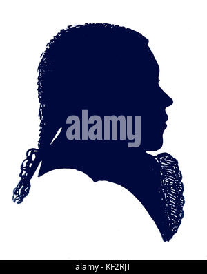 Ludwig van Beethoven profilo. Silhouette età 16 da J V Neesen. Compositore tedesco 17 Dicembre 1770 - 26 Marzo 1827. Cut-out Foto Stock