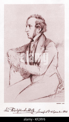 Felix Mendelssohn Bartholdy, disegno datato 1842. Il 15 settembre, Francoforte. Compositore Tedesco, 1809-1847 Foto Stock