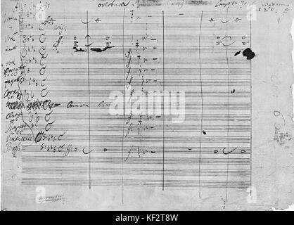 Il primo manoscritto pagina del Coriolan Ouverture di Ludwig van Beethoven. Compositore tedesco, 17 dicembre 1770- 26 marzo 1827 (1807 per Heinrich Joseph von Collin's 1804 tragedia circa leader romano Gaio Marcius Coriolanus) Foto Stock
