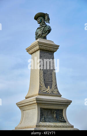 Pierre Dugua Sieur de Mons monumento, Charles Fort National Historic Site, Fort Anne, Annapolis Royal Nova Scotia, Canada Foto Stock