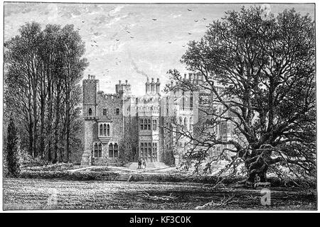 1890: Hawarden Castle è una casa di Hawarden, Flintshire, Galles. È stata la station wagon dell ex primo ministro britannico William Ewart Gladstone, avendo precedentemente appartenuto alla famiglia di sua moglie Catherine Glynne. Costruito nella metà del XVIII secolo, fu successivamente ampliato e ristrutturato esternamente nel gusto gotico. Foto Stock