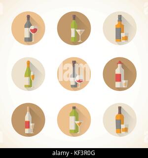 Set di vettore icone di alcool in un appartamento di stile di design Illustrazione Vettoriale