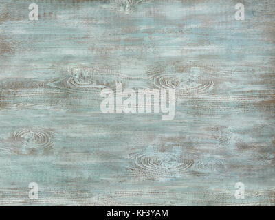 Turbati e stagionato turchese dipinta superficie di legno che mostra segni di usura e usura Foto Stock