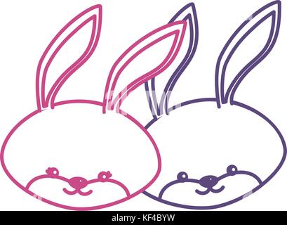 Silhouette simpatico coniglio testa animale giovane insieme Illustrazione Vettoriale