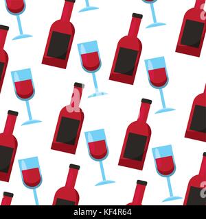 Bottiglia di vino versando in un wineglass ringraziamento pattern senza giunture Illustrazione Vettoriale