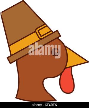 Cartoon ringraziamento turchia bird indossando un cappello di pellegrini Illustrazione Vettoriale