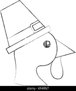 Cartoon ringraziamento turchia bird indossando un cappello di pellegrini Illustrazione Vettoriale