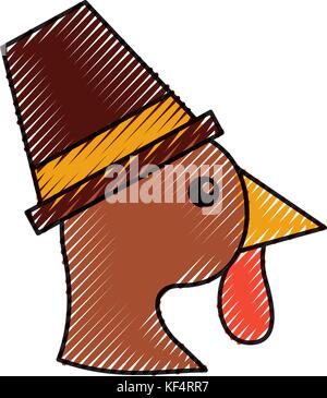 Cartoon ringraziamento turchia bird indossando un cappello di pellegrini Illustrazione Vettoriale