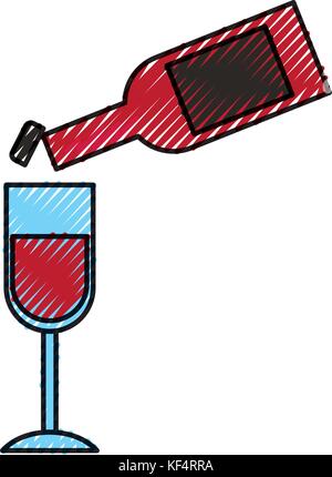 Bottiglia di vino versando in un wineglass celebrazione di ringraziamento Illustrazione Vettoriale