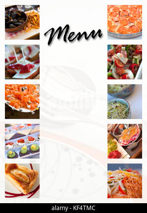 Collage di vari piatti sul menù del ristorante Foto Stock