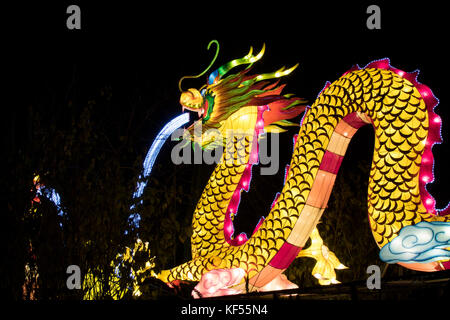 Drago Cinese a lanterna magica festa delle lanterne,Roundhay Park Leeds, West Yorkshire, Inghilterra, Regno Unito. Foto Stock