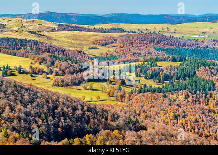 Colori d'autunno paesaggio delle montagne Vosges in Alsazia, Francia Foto Stock