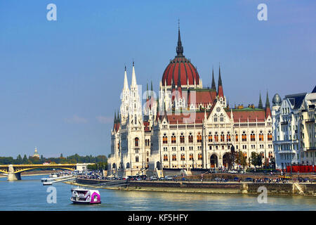 Il Parlamento ungherese edificio, il orszaghaz, a budapest, Ungheria Foto Stock