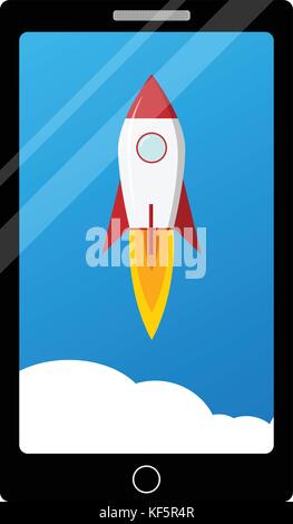 Lancio del razzo in un telefono mobile, disegno vettoriale Illustrazione Vettoriale