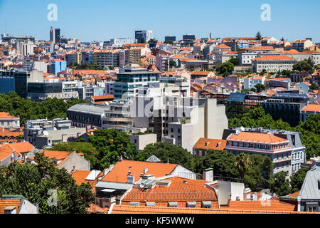 Lisbona Portogallo,Bairro Alto,quartiere storico,Principe Real,punto panoramico,vista panoramica,skyline della città,tetti,edifici,Baixa Pombalina,ispanico,immigra Foto Stock