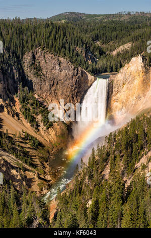 Arcobaleno in cascate inferiori di Yellowstone River al Grand Canyon di Yellowstone dal punto di vedetta nel parco nazionale di Yellowstone, wyoming Foto Stock