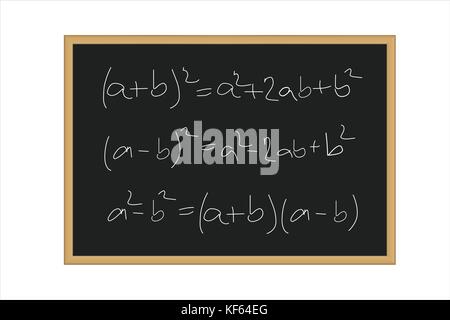 Realistico illustrazione vettoriale di una lavagna nera con formule matematiche scritte in Chalk isolato su uno sfondo bianco Illustrazione Vettoriale