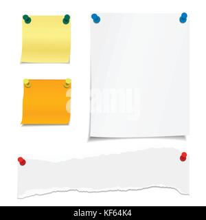 Vector set di fogli vuoti con i perni e le ombre con spazio per il testo Illustrazione Vettoriale