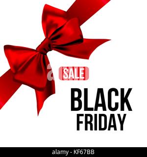 Arco rosso con nastro e venerdì nero vendita testo Illustrazione Vettoriale