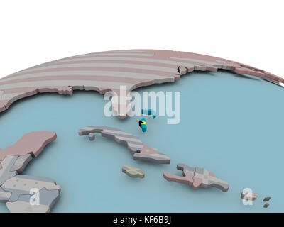 Bahamas con bandiera nazionale sul globo politico. 3D'illustrazione. Foto Stock