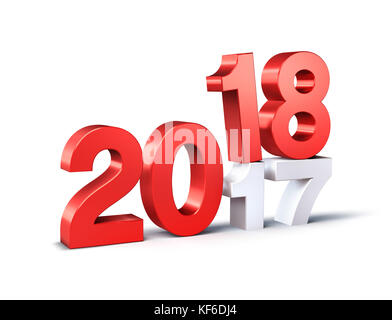 Rosso 2018 dattilografia data superiore a 2017, isolato su bianco - illustrazione 3D. Foto Stock