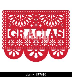 Mexican papel picado vector design - gracias pattern biglietto di ringraziamento Illustrazione Vettoriale