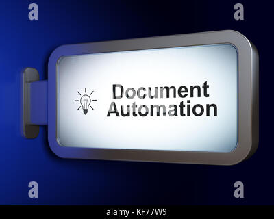 Concetto di finanza: document automation e lampadina della luce su sfondo tramite Affissioni Foto Stock