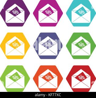 Busta con percentuale di set di icone hexahedron colore Illustrazione Vettoriale