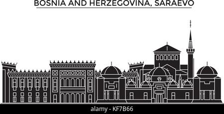 La Bosnia ed Erzegovina, saraevo vettore architettura dello skyline della città, viaggi cityscape con i punti di riferimento degli edifici, siti isolati su sfondo Illustrazione Vettoriale