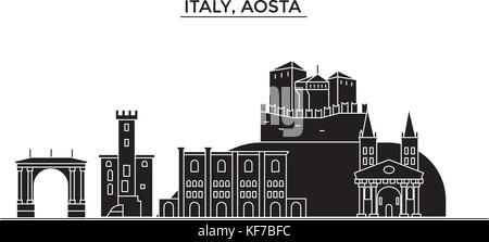 L'Italia, aosta vettore architettura dello skyline della città, viaggi cityscape con i punti di riferimento degli edifici, siti isolati su sfondo Illustrazione Vettoriale