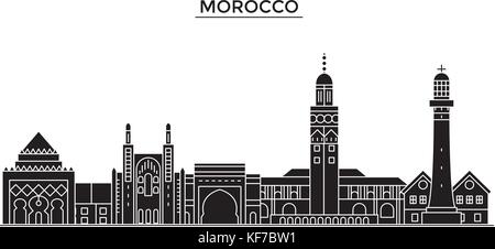 Il Marocco vettore architettura dello skyline della città, viaggi cityscape con i punti di riferimento degli edifici, siti isolati su sfondo Illustrazione Vettoriale