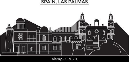 Spagna las palmas vettore architettura dello skyline della città, viaggi cityscape con i punti di riferimento degli edifici, siti isolati su sfondo Illustrazione Vettoriale