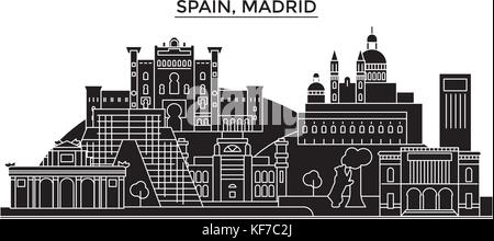 Spagna, Madrid vettore architettura dello skyline della città, viaggi cityscape con i punti di riferimento degli edifici, siti isolati su sfondo Illustrazione Vettoriale