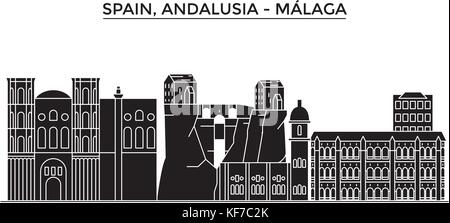 Spagna, Malaga, Andalusia vettore architettura dello skyline della città, viaggi cityscape con i punti di riferimento degli edifici, siti isolati su sfondo Illustrazione Vettoriale