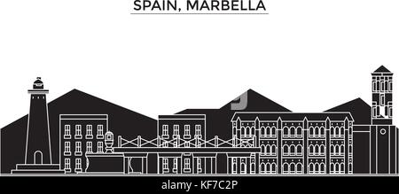 Spagna, Marbella vettore architettura dello skyline della città, viaggi cityscape con i punti di riferimento degli edifici, siti isolati su sfondo Illustrazione Vettoriale