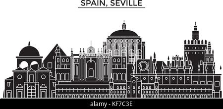 Spagna siviglia vettore architettura dello skyline della città, viaggi cityscape con i punti di riferimento degli edifici, siti isolati su sfondo Illustrazione Vettoriale