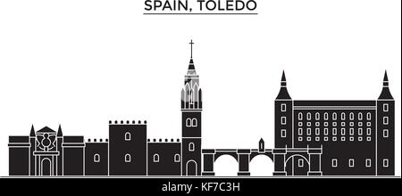 Spagna, toledo vettore architettura dello skyline della città, viaggi cityscape con i punti di riferimento degli edifici, siti isolati su sfondo Illustrazione Vettoriale