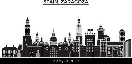 Spagna, zaragoza vettore architettura dello skyline della città, viaggi cityscape con i punti di riferimento degli edifici, siti isolati su sfondo Illustrazione Vettoriale