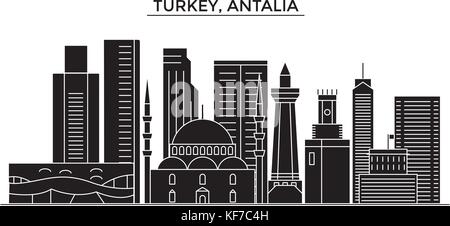 Turchia, antalia vettore architettura dello skyline della città, viaggi cityscape con i punti di riferimento degli edifici, siti isolati su sfondo Illustrazione Vettoriale