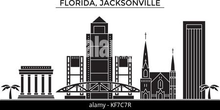 Stati Uniti d'America, Florida, Jacksonville vettore architettura dello skyline della città, viaggi cityscape con i punti di riferimento degli edifici, siti isolati su sfondo Illustrazione Vettoriale