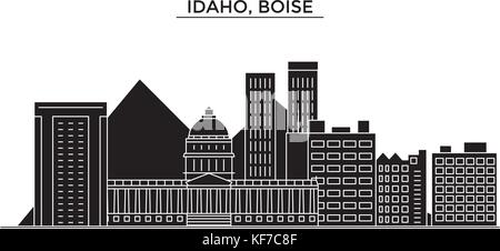 Stati Uniti d'America, Idaho boise vettore architettura dello skyline della città, viaggi cityscape con i punti di riferimento degli edifici, siti isolati su sfondo Illustrazione Vettoriale