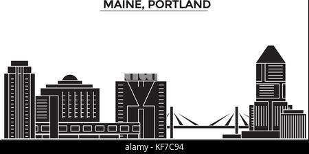 Stati Uniti d'America, Maine, portland vettore architettura dello skyline della città, viaggi cityscape con i punti di riferimento degli edifici, siti isolati su sfondo Illustrazione Vettoriale