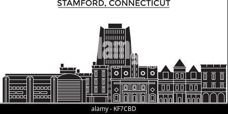 Stati Uniti d'America, Stamford, Connecticut vettore architettura dello skyline della città, viaggi cityscape con i punti di riferimento degli edifici, siti isolati su sfondo Illustrazione Vettoriale