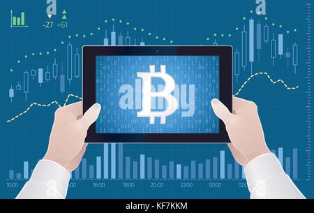 Cripto-moneta di bitcoin - negoziazione di borsa tramite mobile app Illustrazione Vettoriale
