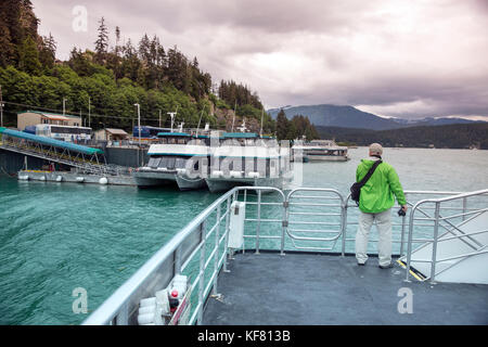 Stati Uniti d'America, Alaska juneau, whale watching ed esplorando in stephens passaggio, cercando le megattere Foto Stock