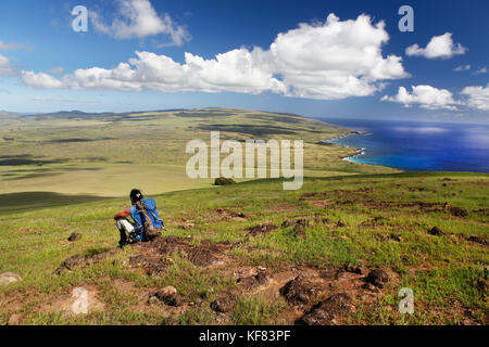 Isola di Pasqua, Cile, Isla de Pascua, Rapa Nui, paesaggi mozzafiato visitati durante le escursioni intorno poike, il più antico vulcano sull'isola Foto Stock