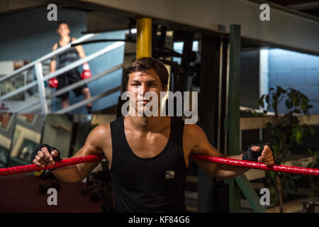 Stati Uniti d'America, Oahu, Hawaii, ritratto di mma mixed martial arts ultimate fighter lowen tynanes presso la sua palestra di formazione a Honolulu Foto Stock