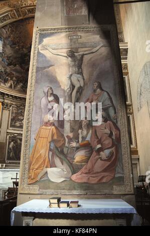 Vista interna della basilica dei Santi Quattro Coronati (quattro Santo incoronato onesin) rione Celio di roma, Italia © Credito fabio mazzarella/sintesi/stock alamy Foto Stock